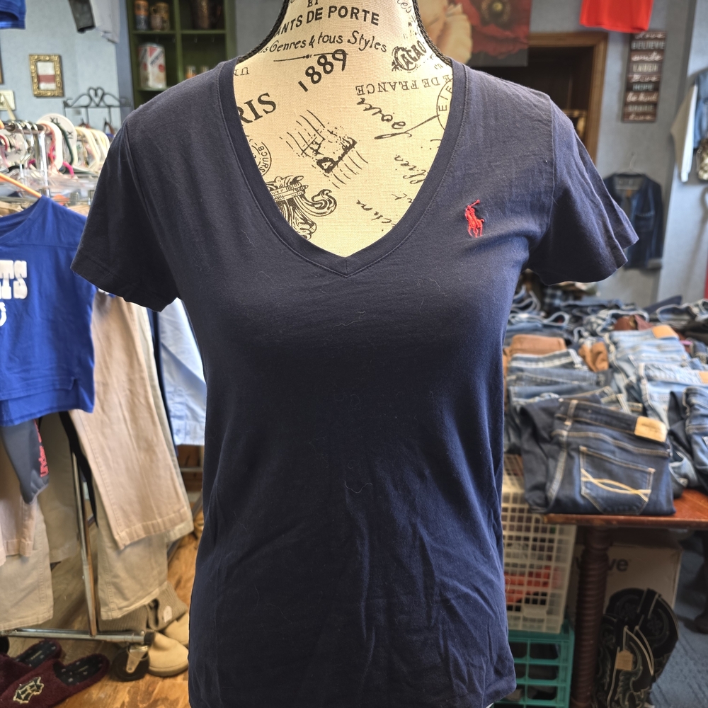 Ralph Lauren Sport Navy Blue V-Neck Women's Top